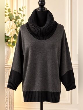 Pria Ladies Gray & Black Cowl Neck Sweater